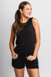 Sleeveless drawstring romper black - Affordable Romper - Boutique Rompers & Pantsuits at Lush Fashion Lounge Boutique in Oklahoma City