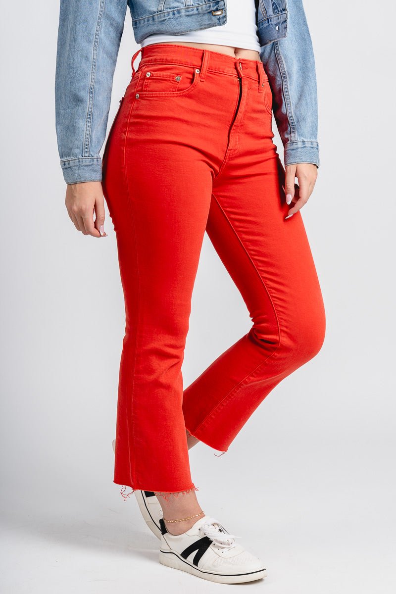 Daze shy girl crop flare jeans cherry | Lush Fashion Lounge: boutique women's jeans, fashion jeans for women, affordable fashion jeans, cute boutique jeans