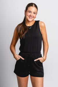 Sleeveless drawstring romper black - Cute Romper - Trendy Rompers and Pantsuits at Lush Fashion Lounge Boutique in Oklahoma City