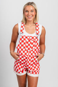 Checkered overalls red/white - Cute overalls - Trendy Rompers and Pantsuits at Lush Fashion Lounge Boutique in Oklahoma City
