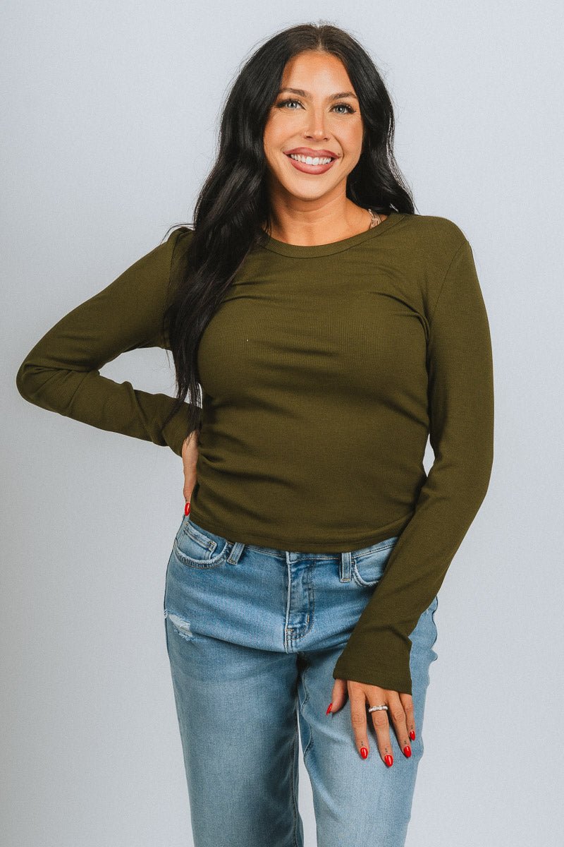 Ribbed long sleeve top olive
