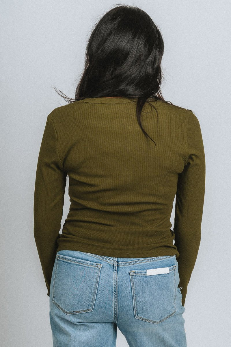 Ribbed long sleeve top olive
