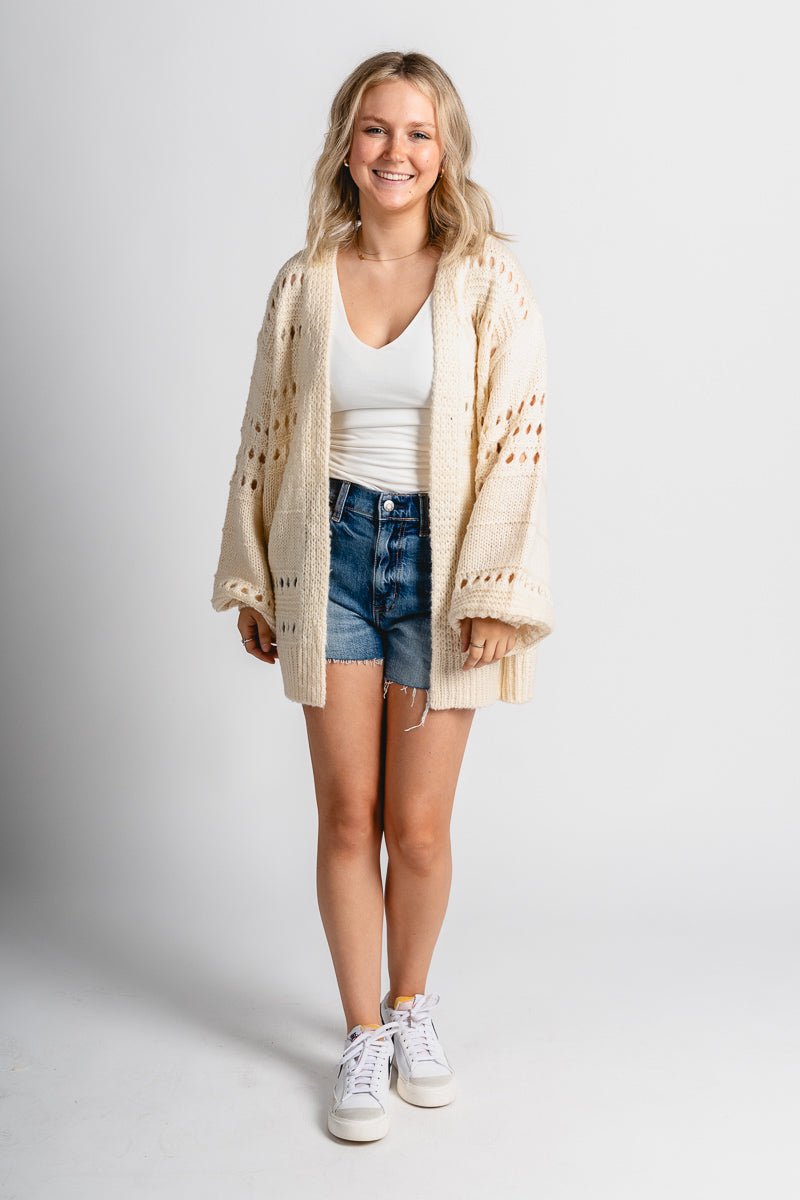 Oversized sweater cardigan natural - Cute Cardigan - Trendy Easter Clothing Line at Lush Fashion Lounge Boutique in Oklahoma