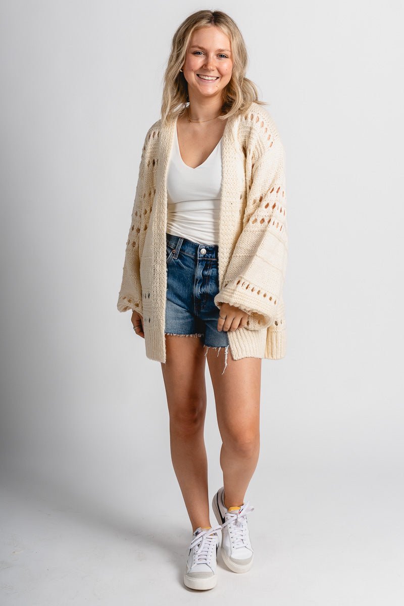 Oversized sweater cardigan natural - Affordable Cardigan - Unique Easter Style at Lush Fashion Lounge Boutique in Oklahoma