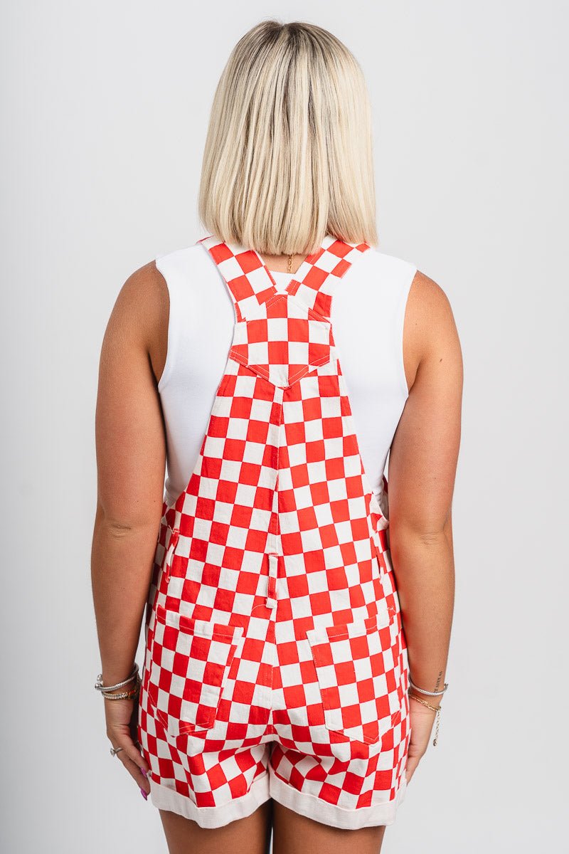 Checkered overalls red/white
