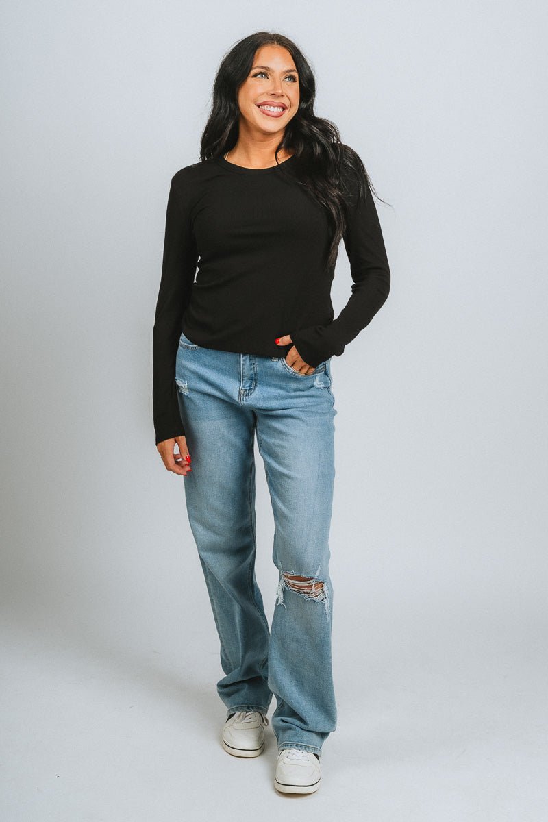 Ribbed long sleeve top black