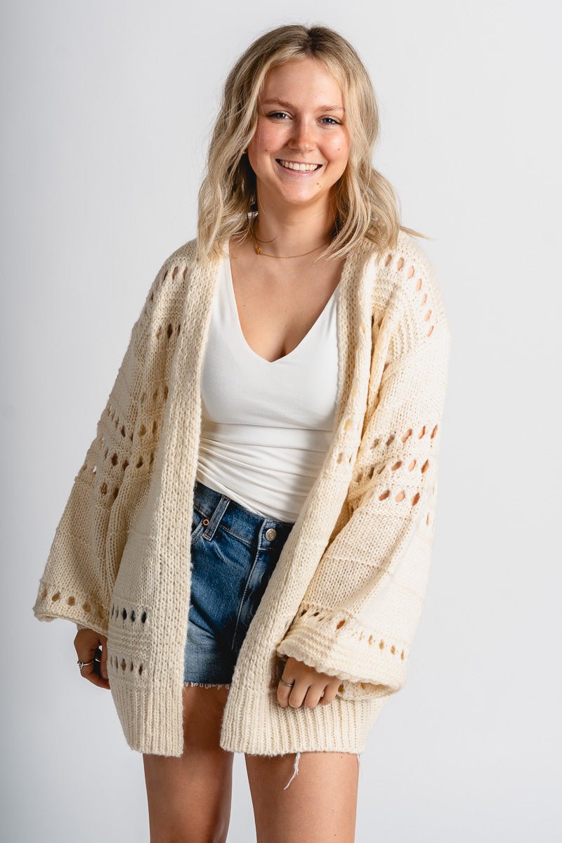 Oversized sweater cardigan natural - Trendy Cardigan - Fun Easter Looks at Lush Fashion Lounge Boutique in Oklahoma