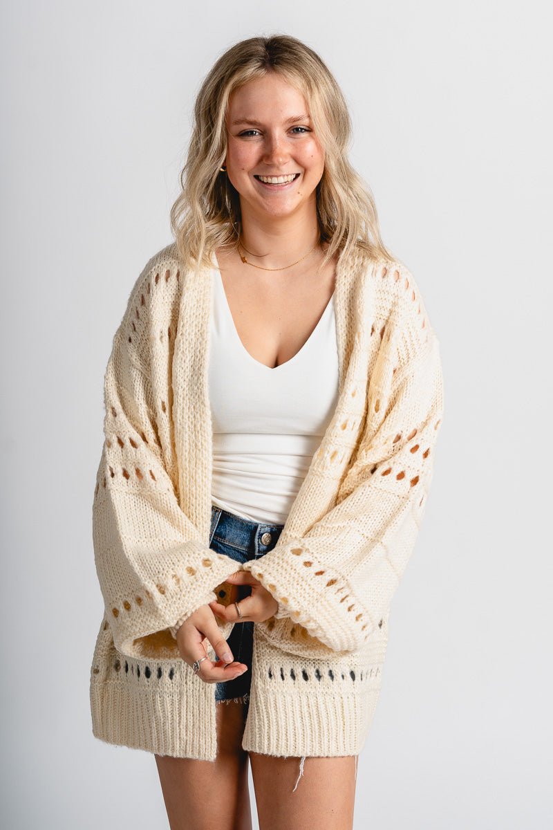 Oversized sweater cardigan natural - Stylish Cardigan - Cute Easter Outfits at Lush Fashion Lounge Boutique in Oklahoma