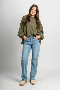 Boxy pocket sweater olive – Unique Sweaters | Lounging Sweaters and Womens Fashion Sweaters at Lush Fashion Lounge Boutique in Oklahoma City