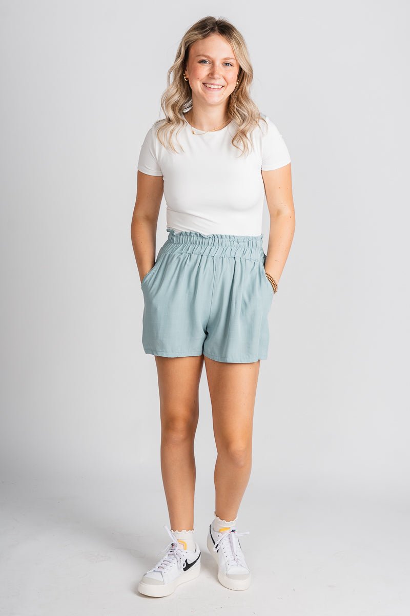 Ruffle waist shorts pastel teal