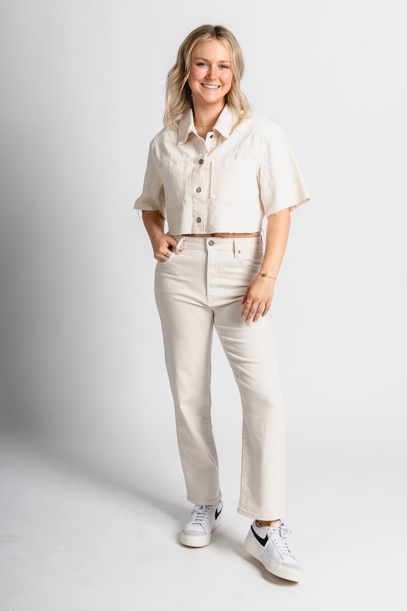 Boxy cropped denim shirt ecru