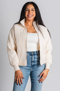 Quilted puffer jacket cream - Trendy Holiday Apparel at Lush Fashion Lounge Boutique in Oklahoma City