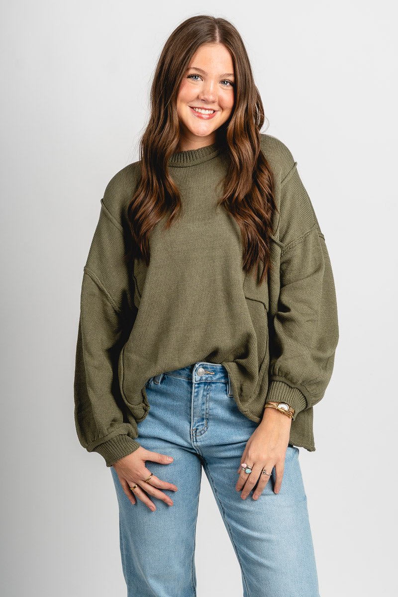 Boxy pocket sweater olive – Boutique Sweaters | Fashionable Sweaters at Lush Fashion Lounge Boutique in Oklahoma City
