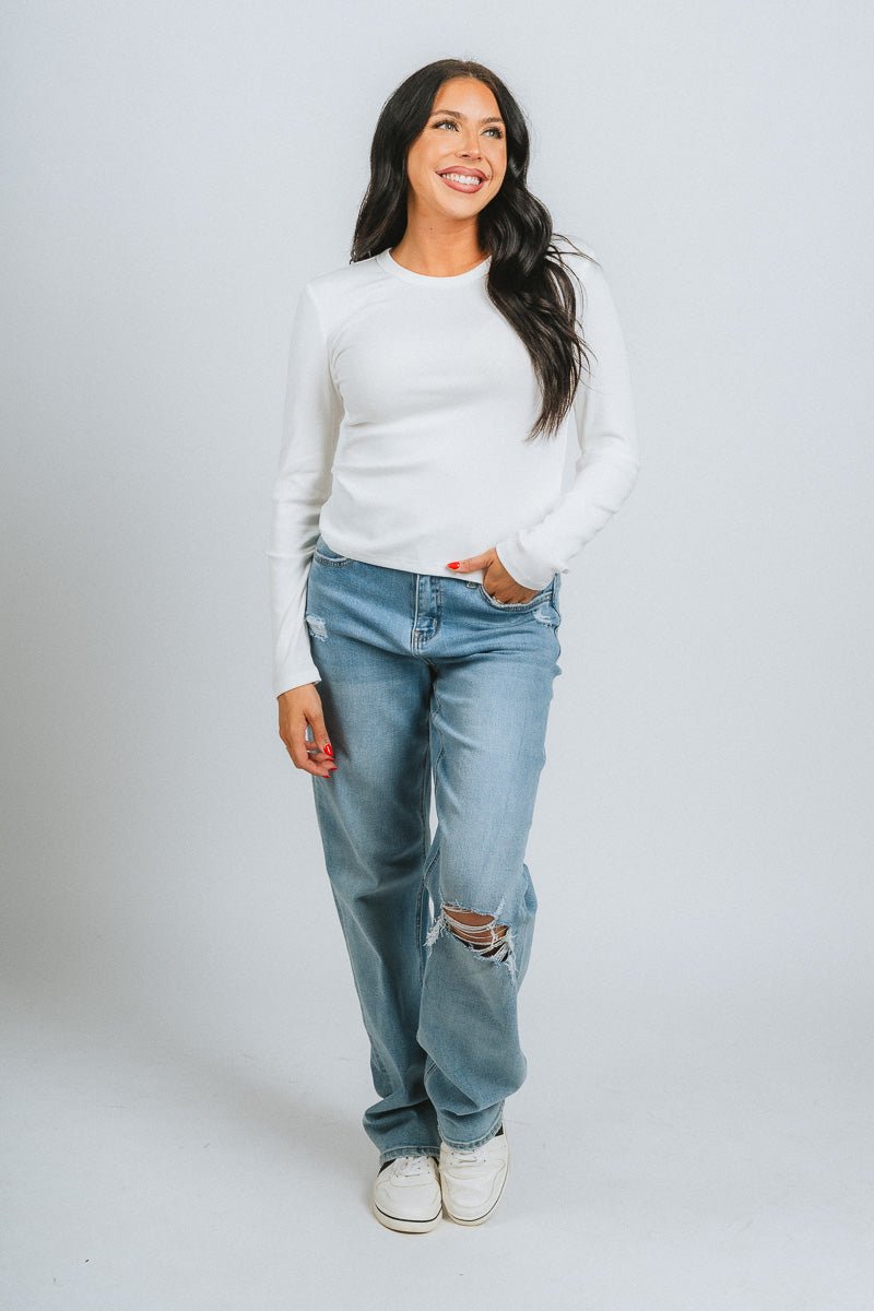 Ribbed long sleeve top white