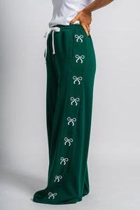 Ribbon bow sweatpants hunter green - Trendy Holiday Apparel at Lush Fashion Lounge Boutique in Oklahoma City