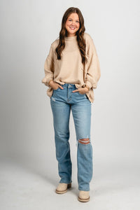 Boxy pocket sweater light taupe - Trendy Sweaters | Cute Pullover Sweaters at Lush Fashion Lounge Boutique in Oklahoma City