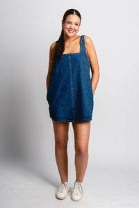 Square neck denim dress dark denim - Trendy dress - Fashion Dresses at Lush Fashion Lounge Boutique in Oklahoma City