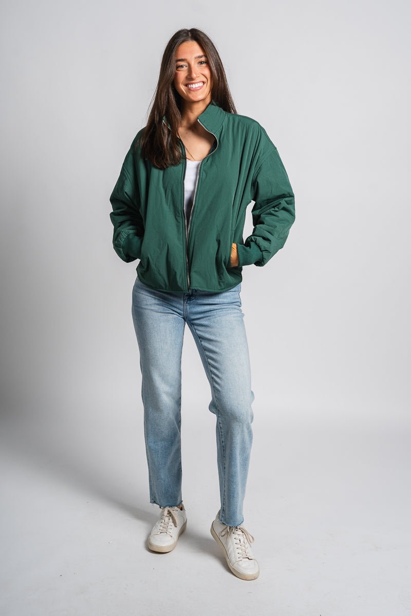 Quilted puffer jacket green – Unique Blazers | Cute Blazers For Women at Lush Fashion Lounge Boutique in Oklahoma City