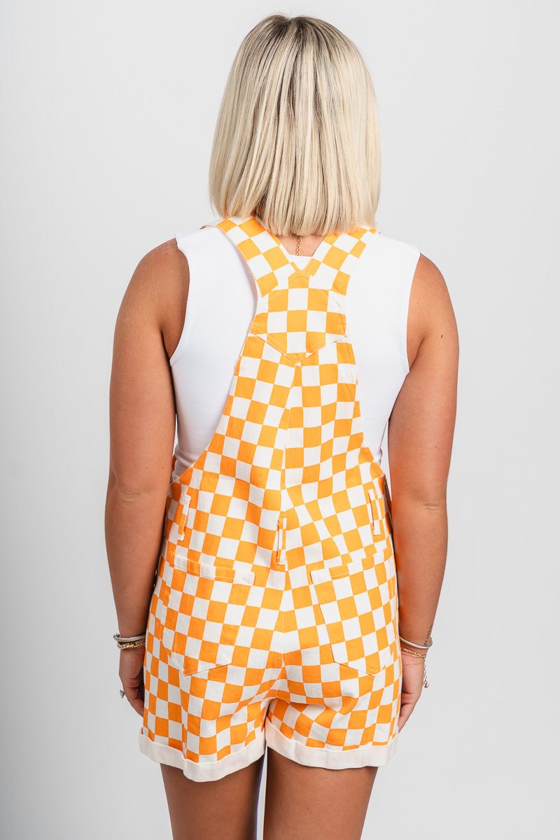 Checkered overalls orange/white