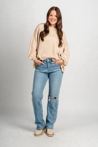 Boxy pocket sweater light taupe – Unique Sweaters | Lounging Sweaters and Womens Fashion Sweaters at Lush Fashion Lounge Boutique in Oklahoma City