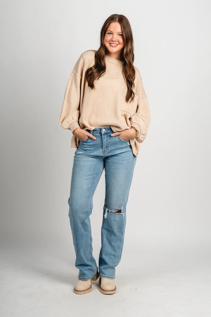 Boxy pocket sweater light taupe – Unique Sweaters | Lounging Sweaters and Womens Fashion Sweaters at Lush Fashion Lounge Boutique in Oklahoma City