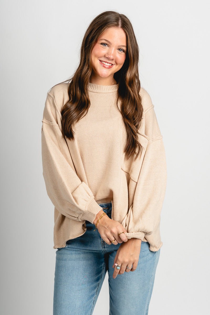 Boxy pocket sweater light taupe – Boutique Sweaters | Fashionable Sweaters at Lush Fashion Lounge Boutique in Oklahoma City