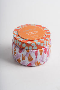 Capri blue pattern play print travel tin Pineapple flower - Trendy Candles and Scents at Lush Fashion Lounge Boutique in Oklahoma City