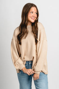 Boxy pocket sweater light taupe – Stylish Sweaters | Boutique Sweaters at Lush Fashion Lounge Boutique in Oklahoma City