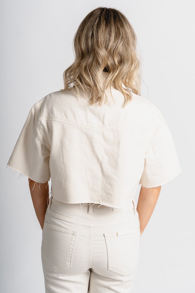 Boxy cropped denim shirt ecru