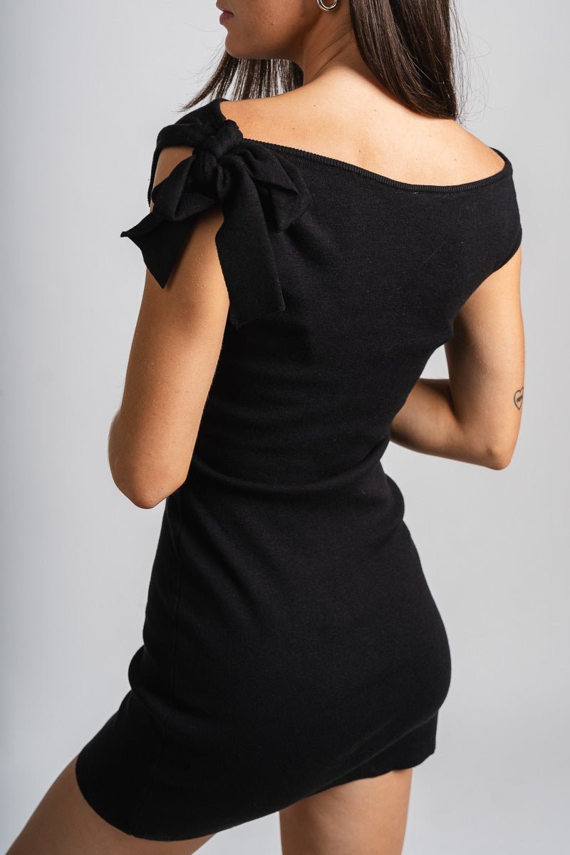 Tie shoulder sweater dress black