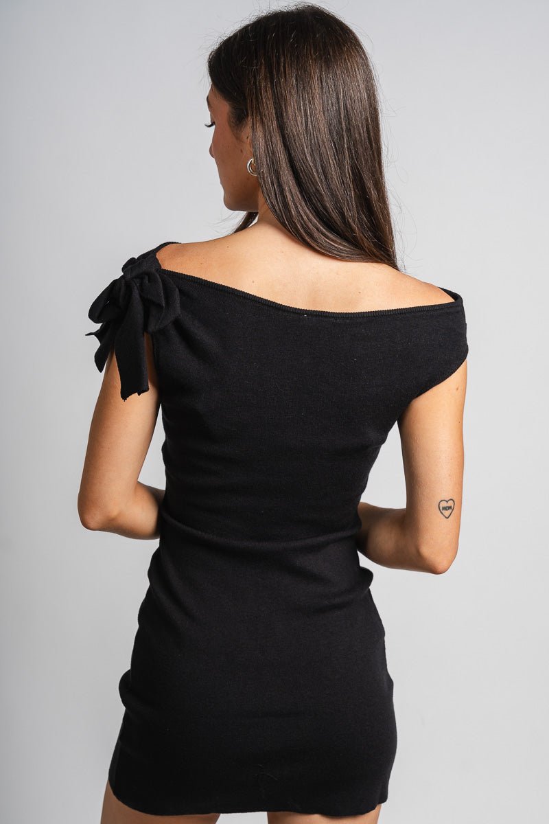 Tie shoulder sweater dress black