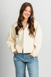 V-neck slit sweater ivory – Boutique Sweaters | Fashionable Sweaters at Lush Fashion Lounge Boutique in Oklahoma City