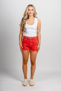 Daze troublemaker high rise shorts chili pepper - Adorable shorts - Stylish Vacation T-Shirts at Lush Fashion Lounge Boutique in Oklahoma City