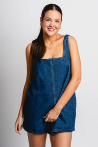 Square neck denim dress dark denim - Affordable dress - Boutique Dresses at Lush Fashion Lounge Boutique in Oklahoma City