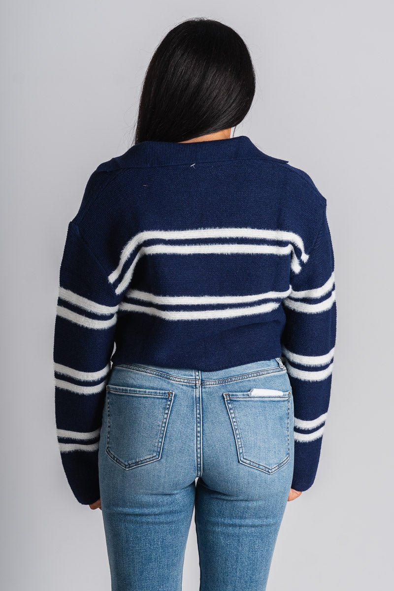 Stripe collared sweater navy/white