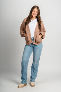 Knit pocket cardigan dark taupe - Trendy Cardigan - Fashion Cardigans & Cute Kimonos at Lush Fashion Lounge Boutique in Oklahoma City