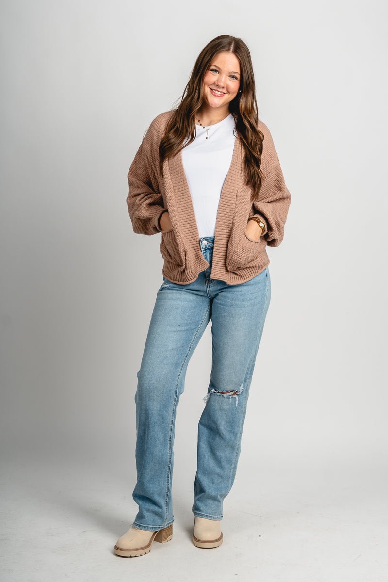 Knit pocket cardigan dark taupe - Trendy Cardigan - Fashion Cardigans & Cute Kimonos at Lush Fashion Lounge Boutique in Oklahoma City