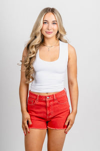 Daze troublemaker high rise shorts chili pepper - Cute shorts - Fun Vacay Basics at Lush Fashion Lounge Boutique in Oklahoma City