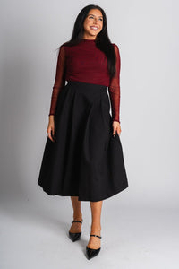 Pleated midi skirt black | Lush Fashion Lounge: boutique fashion skirts, affordable boutique skirts, cute affordable skirts