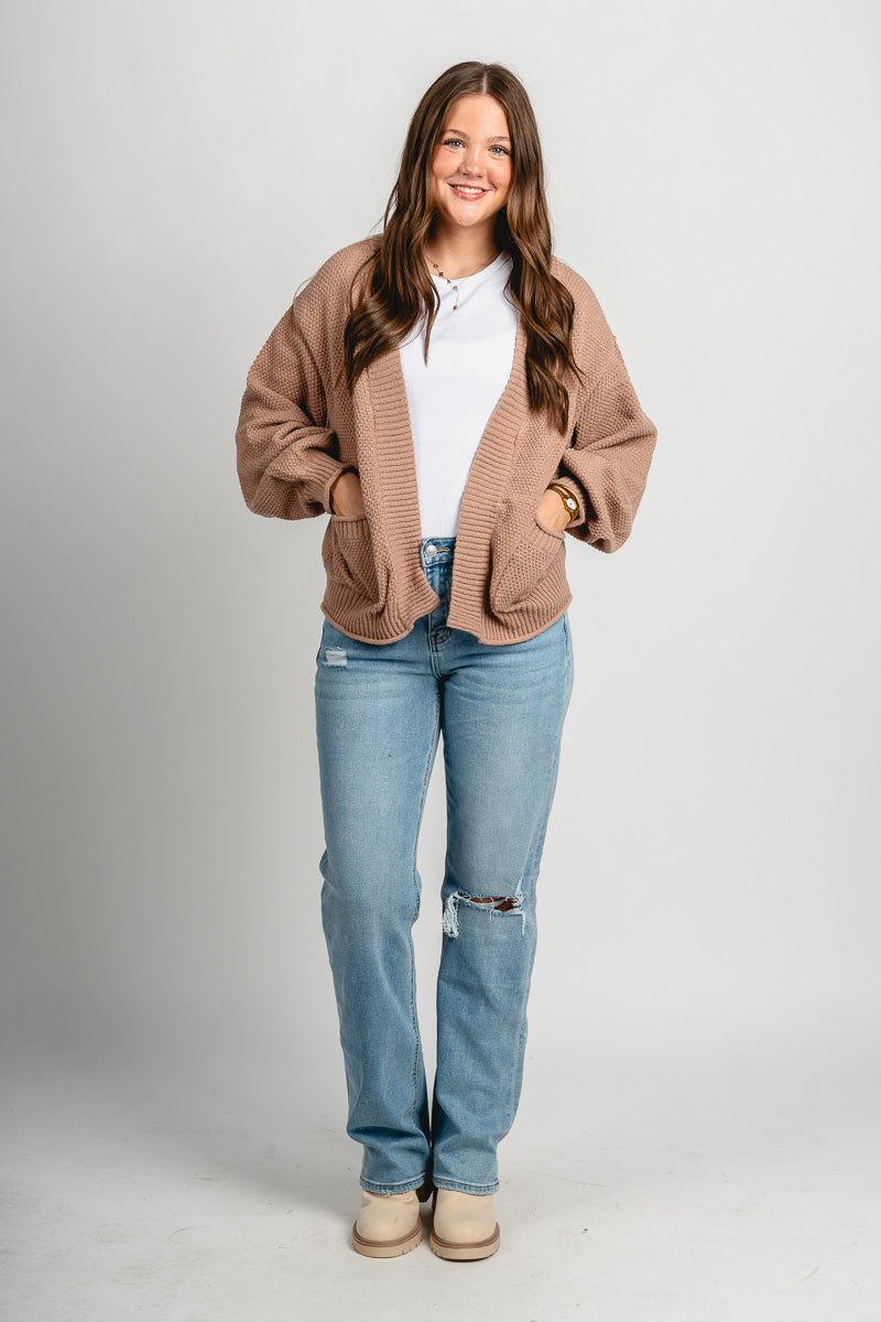 Knit pocket cardigan dark taupe