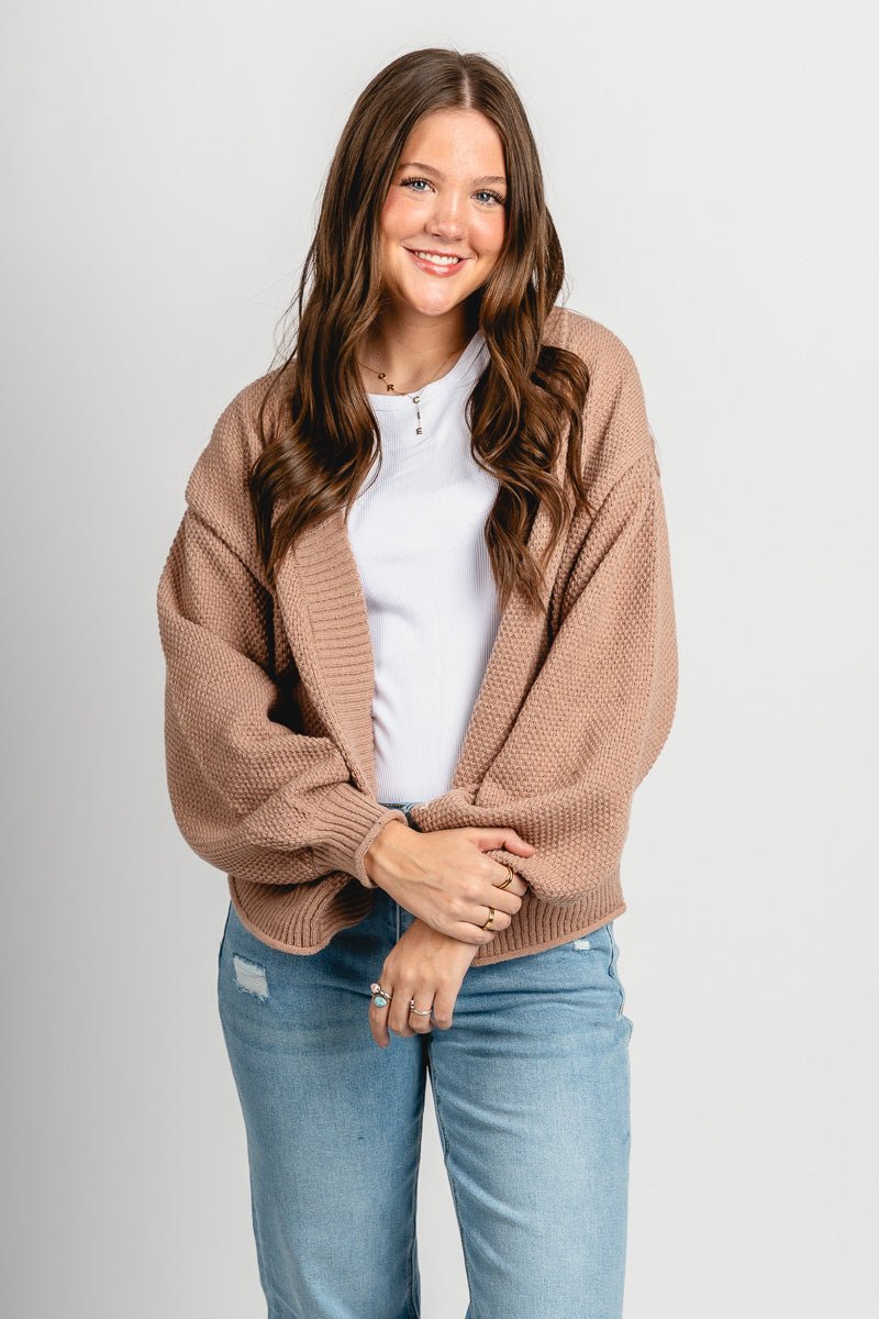 Knit pocket cardigan dark taupe - Cute Cardigan - Trendy Cardigans & Stylish Kimonos at Lush Fashion Lounge Boutique in Oklahoma City