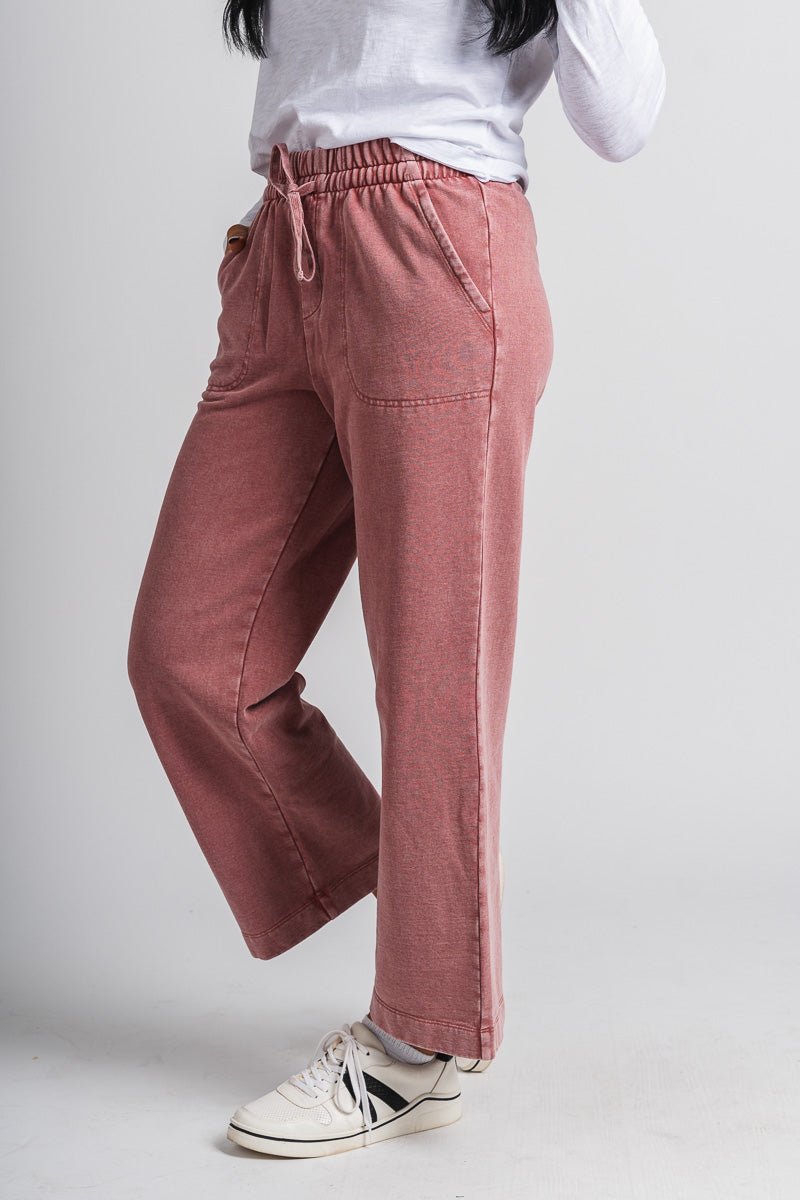 Acid wash sweatpants dusty coral - Trendy sweatpants - Cute Loungewear Collection at Lush Fashion Lounge Boutique in Oklahoma City