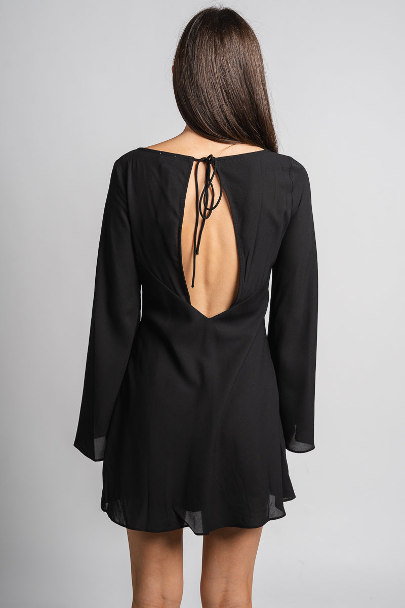 Bell sleeve mini dress black Stylish dress - Womens Fashion Dresses at Lush Fashion Lounge Boutique in Oklahoma City