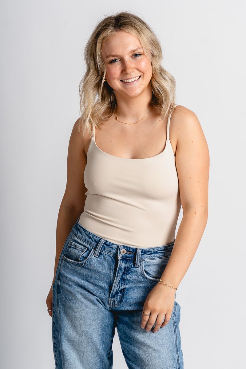 Z Supply Luxe jersey bodysuit sandshell - Z Supply Bodysuit - Z Supply Apparel at Lush Fashion Lounge Trendy Boutique Oklahoma City