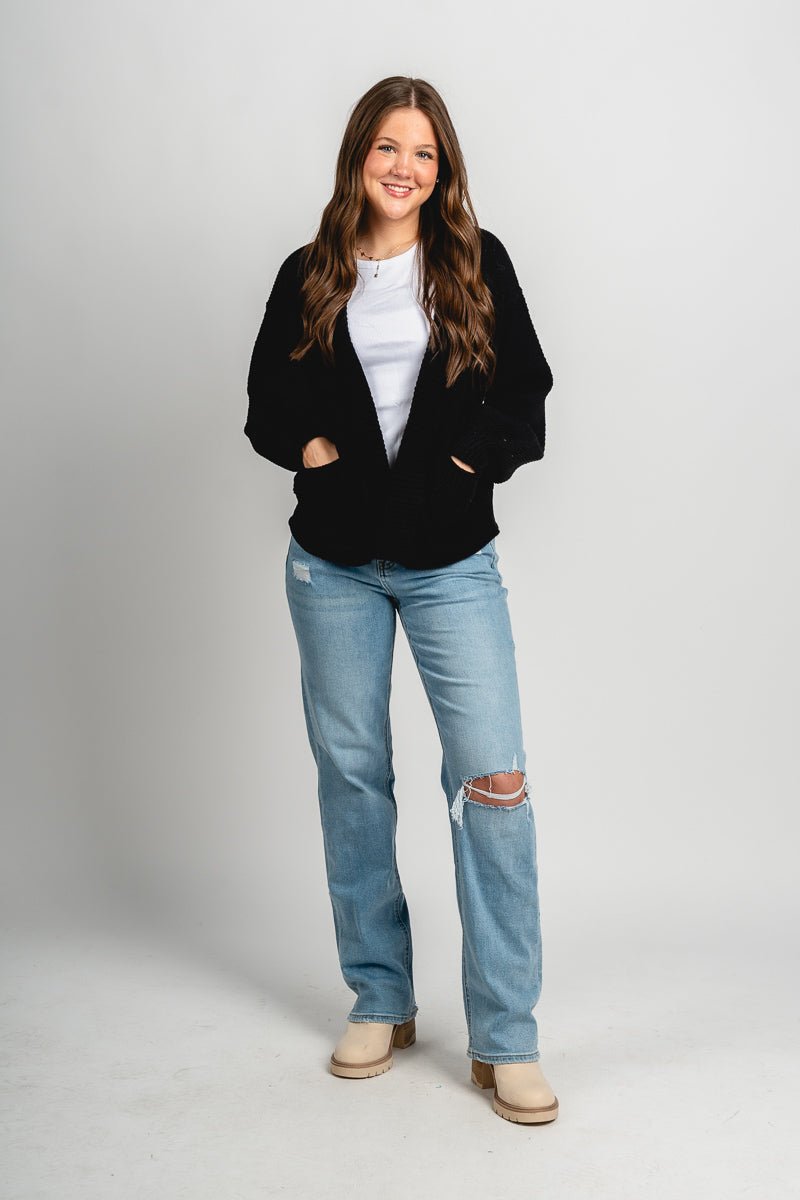 Knit pocket cardigan black - Trendy Cardigan - Fashion Cardigans & Cute Kimonos at Lush Fashion Lounge Boutique in Oklahoma City