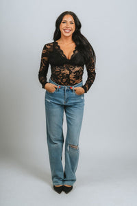 Long sleeve lace bodysuit black - Trendy Bodysuit - Fashion Bodysuits at Lush Fashion Lounge Boutique in Oklahoma City