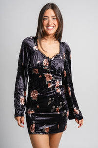 Floral velvet mini dress black - Affordable dress - Boutique Dresses at Lush Fashion Lounge Boutique in Oklahoma City