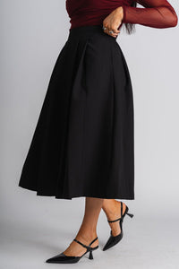 Pleated midi skirt black | Lush Fashion Lounge: boutique fashion skirts, affordable boutique skirts, cute affordable skirts