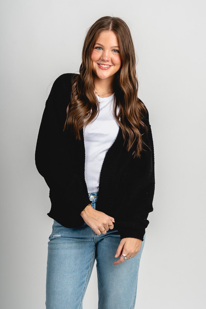 Knit pocket cardigan black - Cute Cardigan - Trendy Cardigans & Stylish Kimonos at Lush Fashion Lounge Boutique in Oklahoma City