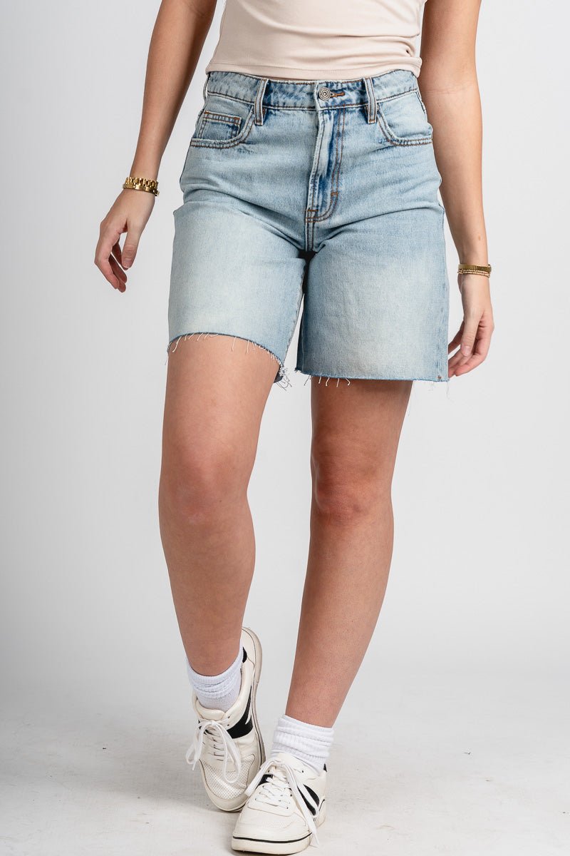 Hidden wide leg bermuda shorts light blue - Stylish shorts - Trendy Staycation Outfits at Lush Fashion Lounge Boutique in Oklahoma City